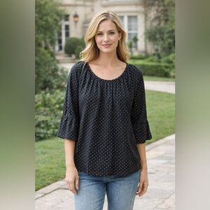 Michael Kors Black and White Polka Dot 3/4 Sleeve Sze M